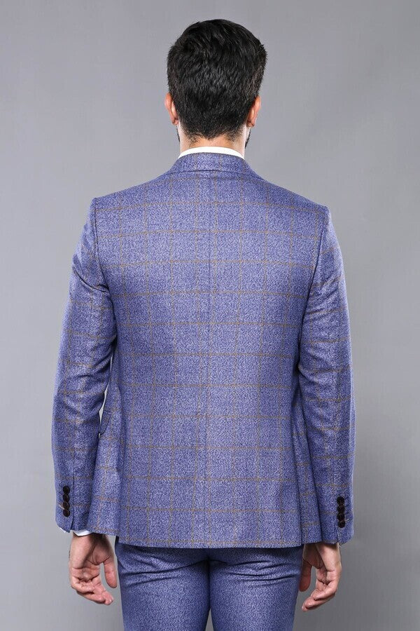 WSS Checked Blue Men's Suit  - Linares