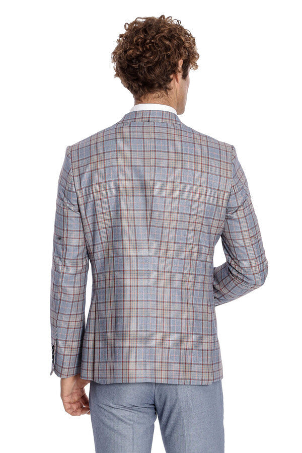 WSS Checked Slim Fit Blue Men Suit  - Ashford