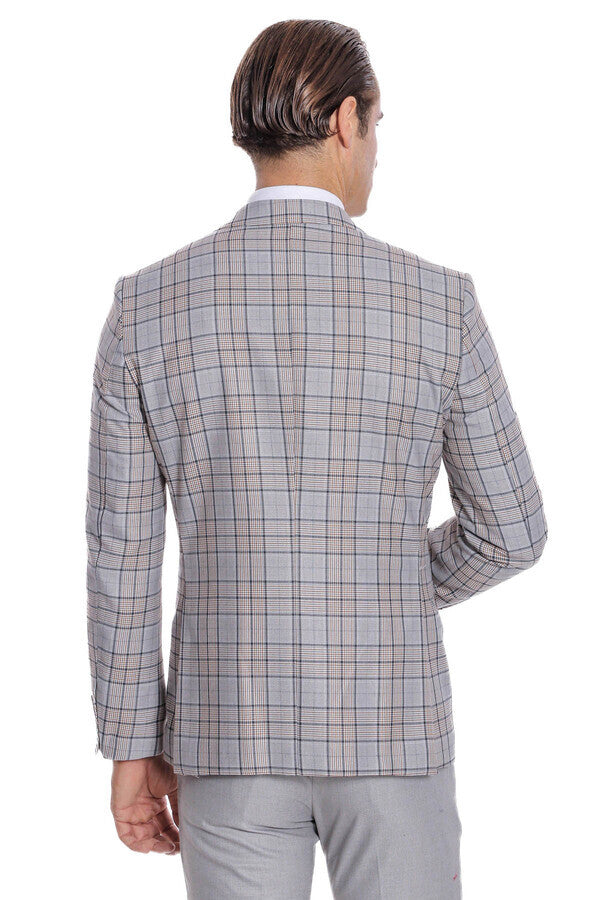 WSS Checked Slim Fit Light Grey Men Suit  - Apan