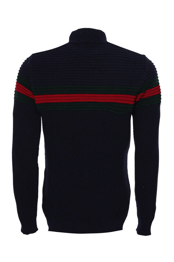 WSS Chest Patterned Turtleneck Navy Blue Men Knitwear  - Daytona Beach