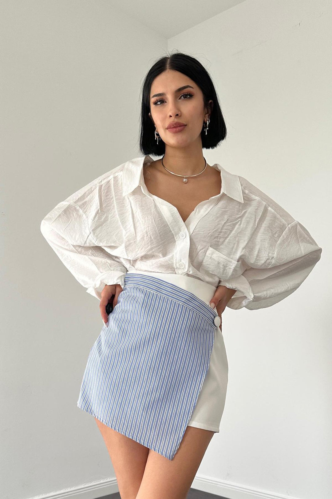 ELS Striped Skirt Shorts - White - Rochester