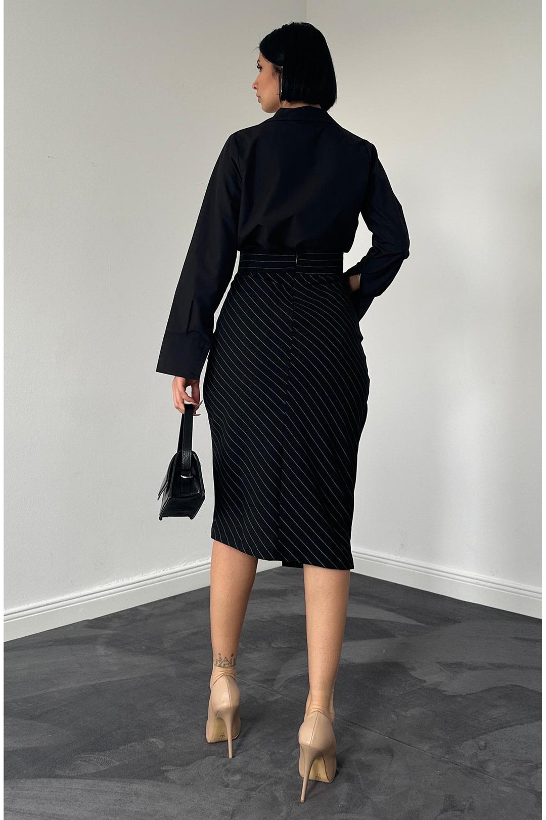 ELS Striped Polyviscose Skirt - Black - Kentwood