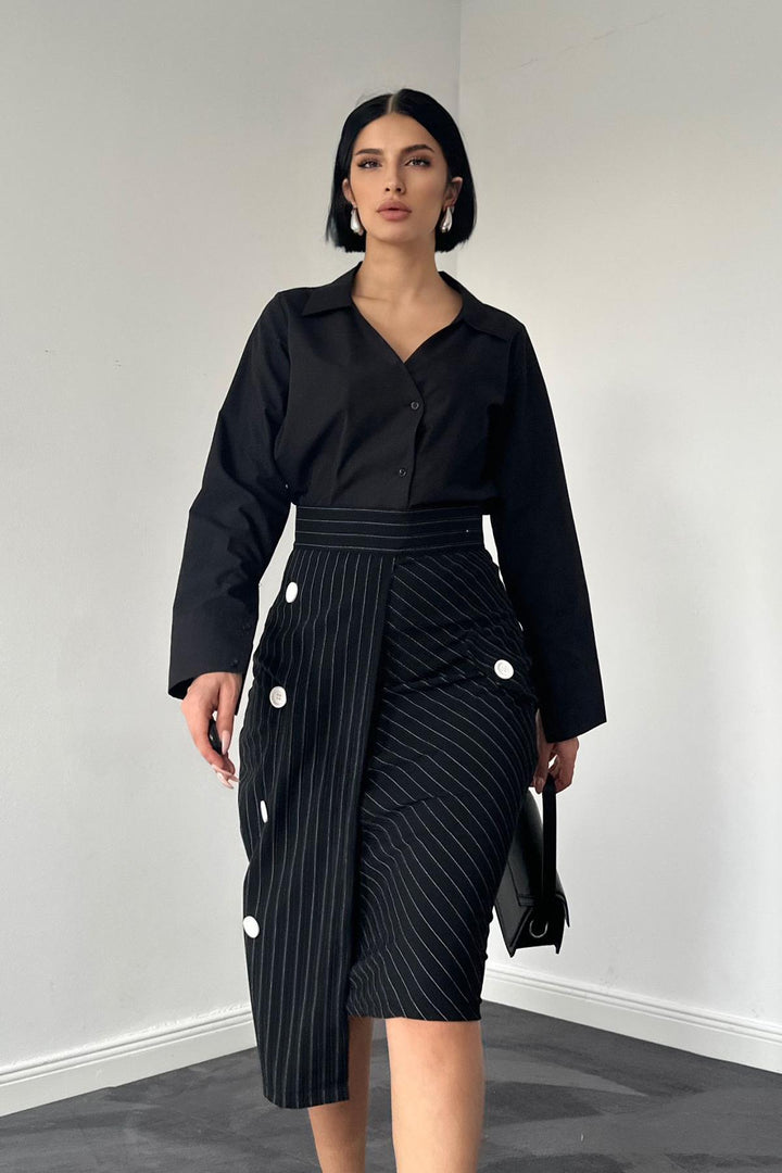 ELS Striped Polyviscose Skirt - Black - Kentwood