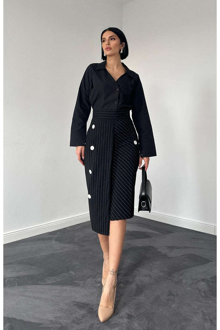 ELS Striped Polyviscose Skirt - Black - Kentwood
