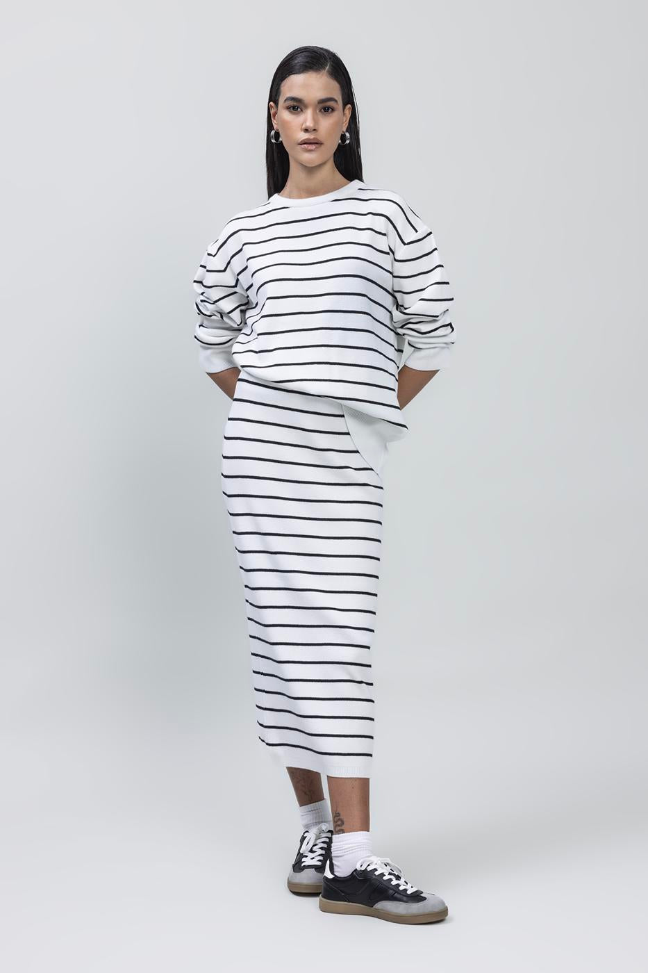 BSL Women Striped Midi Pencil Knit Skirt - Houston