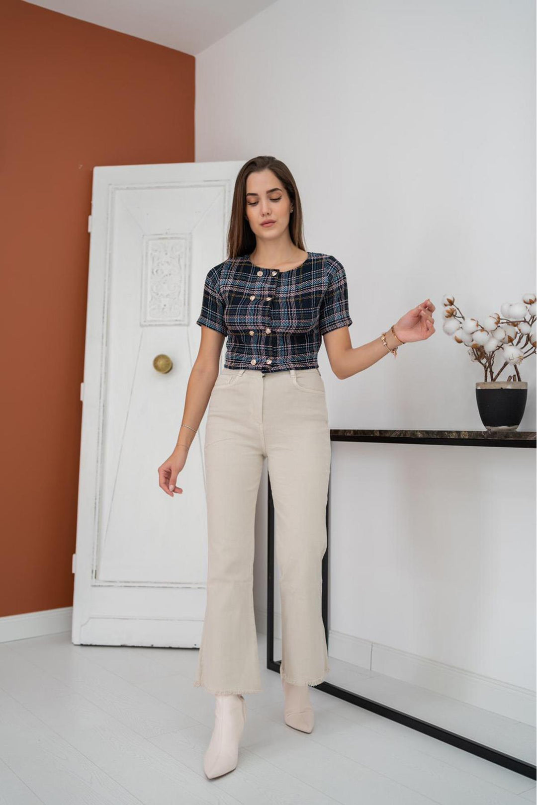 ELS Striped and Buttoned Blouse - Navy Blue - Montrouge