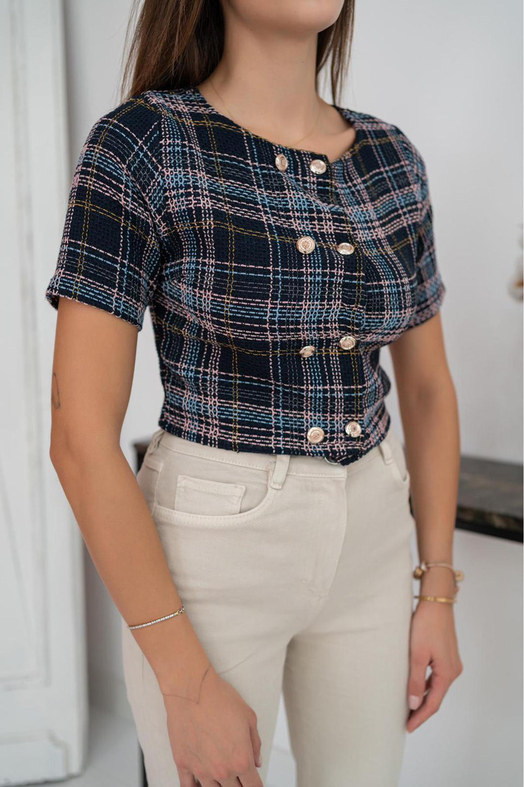 ELS Striped and Buttoned Blouse - Navy Blue - Montrouge