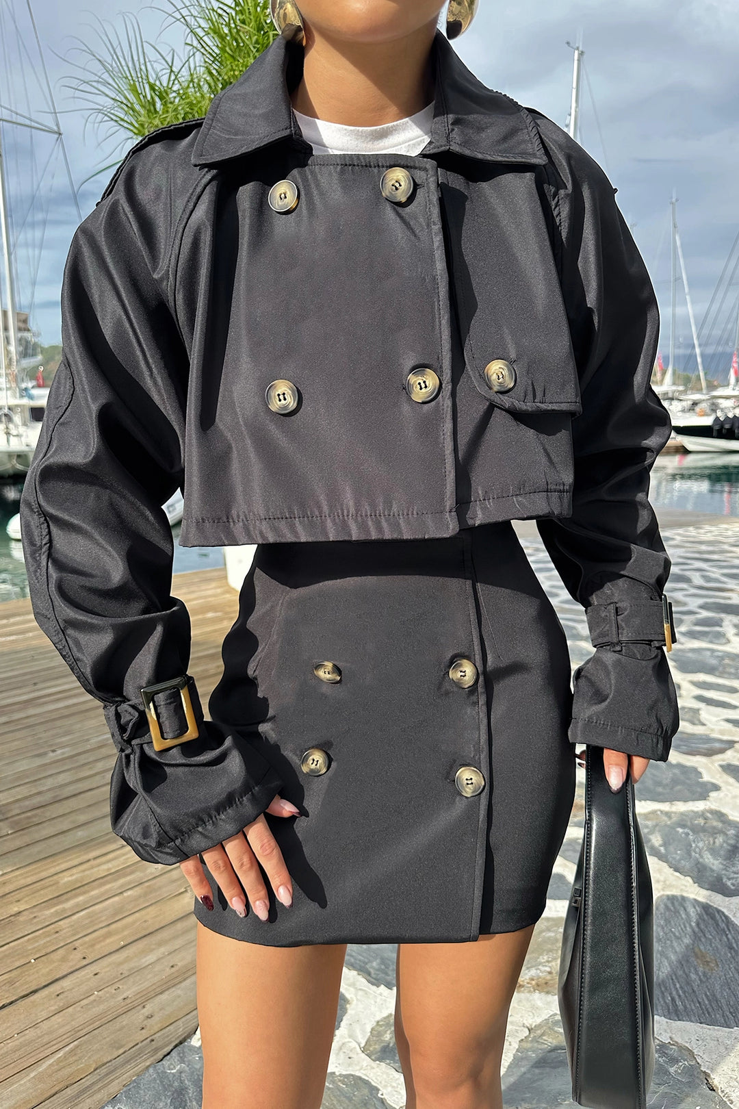EYY Women Coco Black Button Detail Skirt Suit - Racine