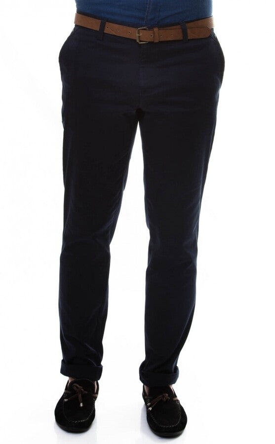 WSS Cotton Slim Fit Washed Fabric Navy Blue Men Pants - Bila Tserkva