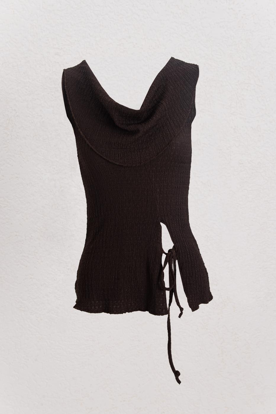 BSL Women Cowl Neck Textured Tie Detailed Blouse - Oyster Bay