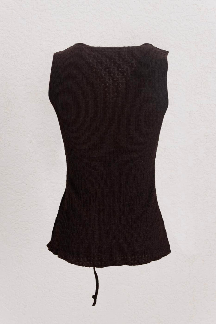 BSL Women Cowl Neck Textured Tie Detailed Blouse - Oyster Bay