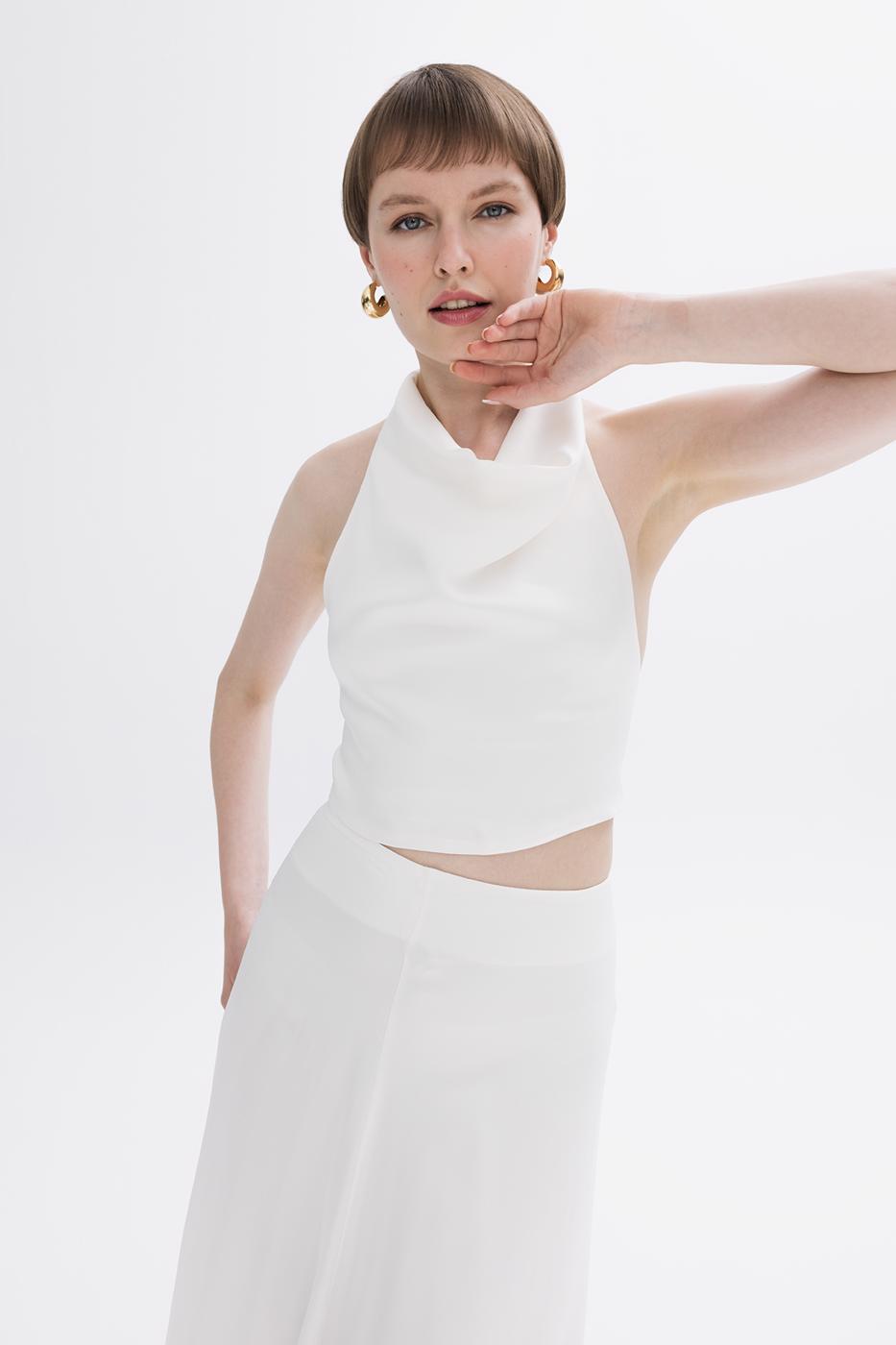 BSL Women Satin Blouse with Plunging Collar - Madera