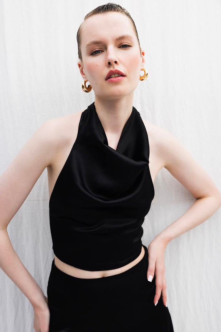 BSL Women Satin Blouse with Plunging Collar - Independence