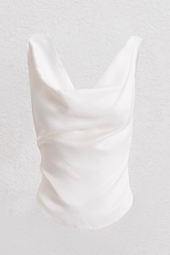 BSL Women Satin Blouse with Plunging Collar - Barletta