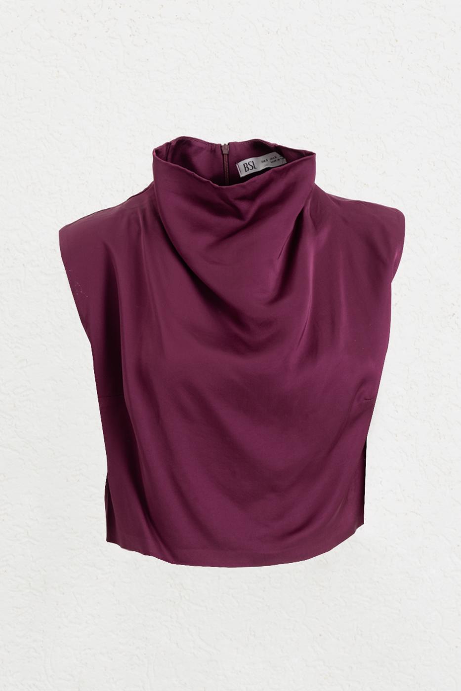 BSL Women Satin Blouse with Plunging Collar - Madison