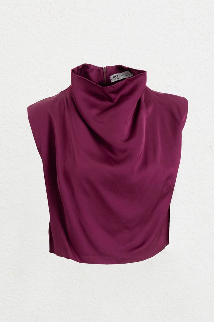 BSL Women Satin Blouse with Plunging Collar - Madison