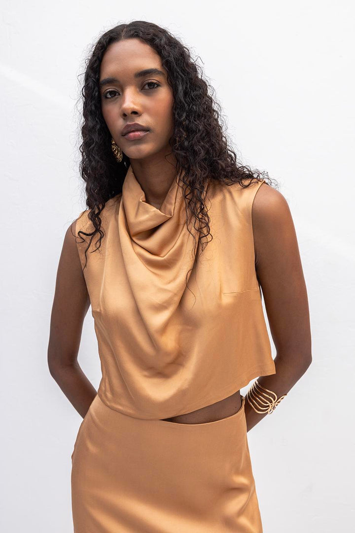 BSL Women Satin Blouse with Plunging Collar - Elmshorn