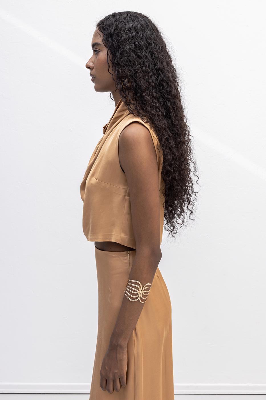 BSL Women Satin Blouse with Plunging Collar - Elmshorn