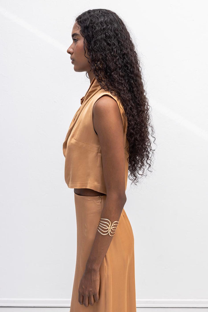 BSL Women Satin Blouse with Plunging Collar - Elmshorn