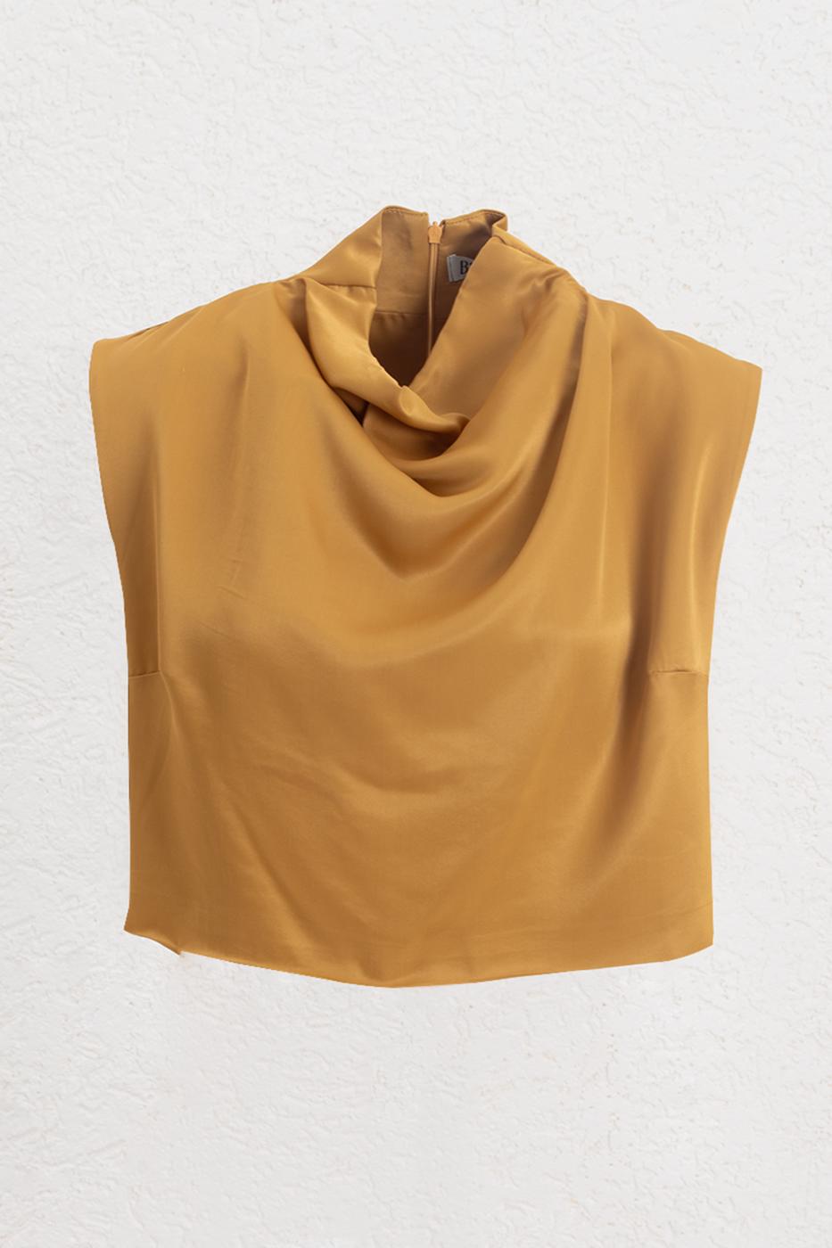 BSL Women Satin Blouse with Plunging Collar - Borken