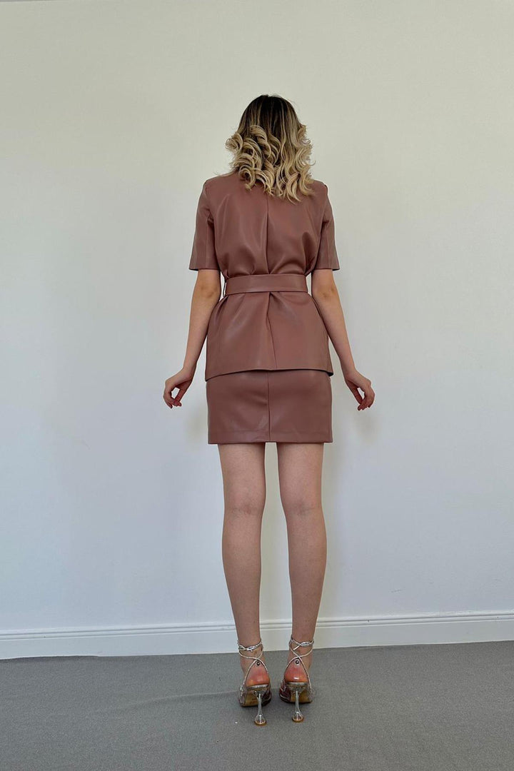 ELS Leather Jacket and Skirt Set - Powder - Tenosique