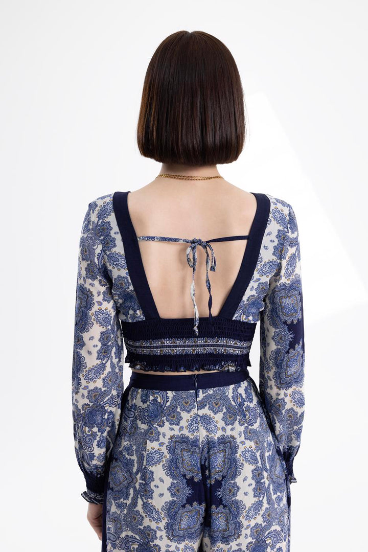 BSL Women Deep V-Neck Detailed Patterned Blouse - Catanzaro