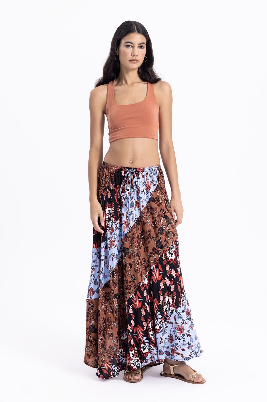 BSL Women Printed Shirred Maxi Skirt - Villa Victoria