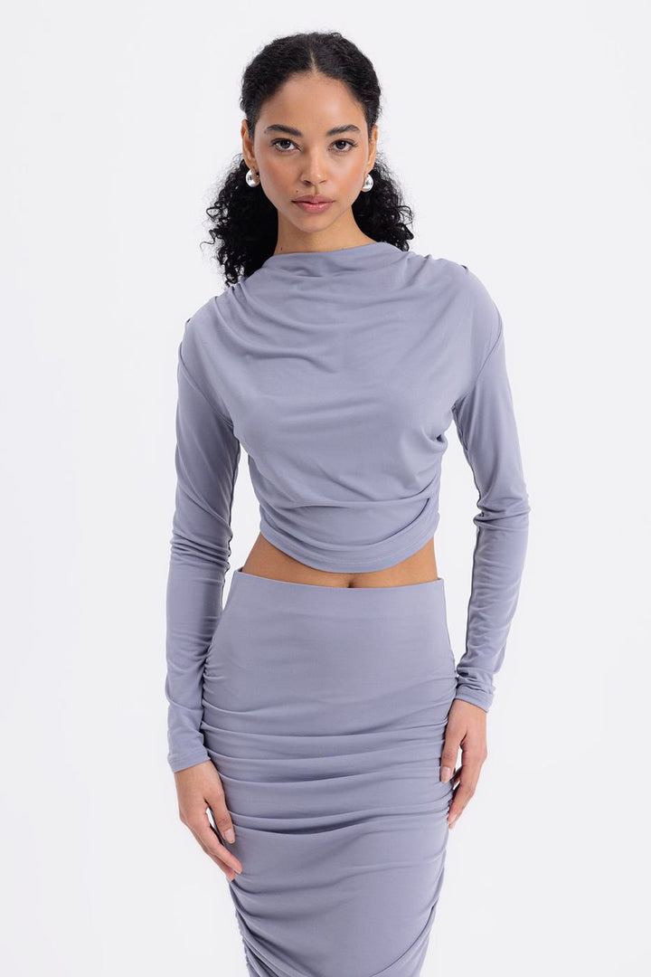 BSL Women Crop Blouse with High Collar - Floreşti