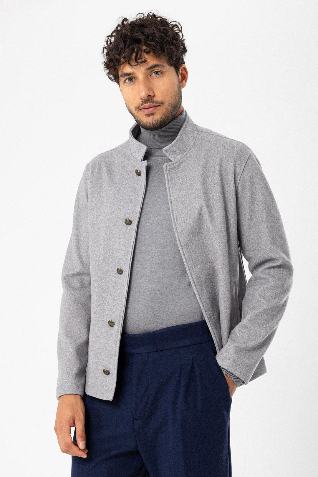 ANT High Collar Men's Cashmere Coat - Purísima de Bustos