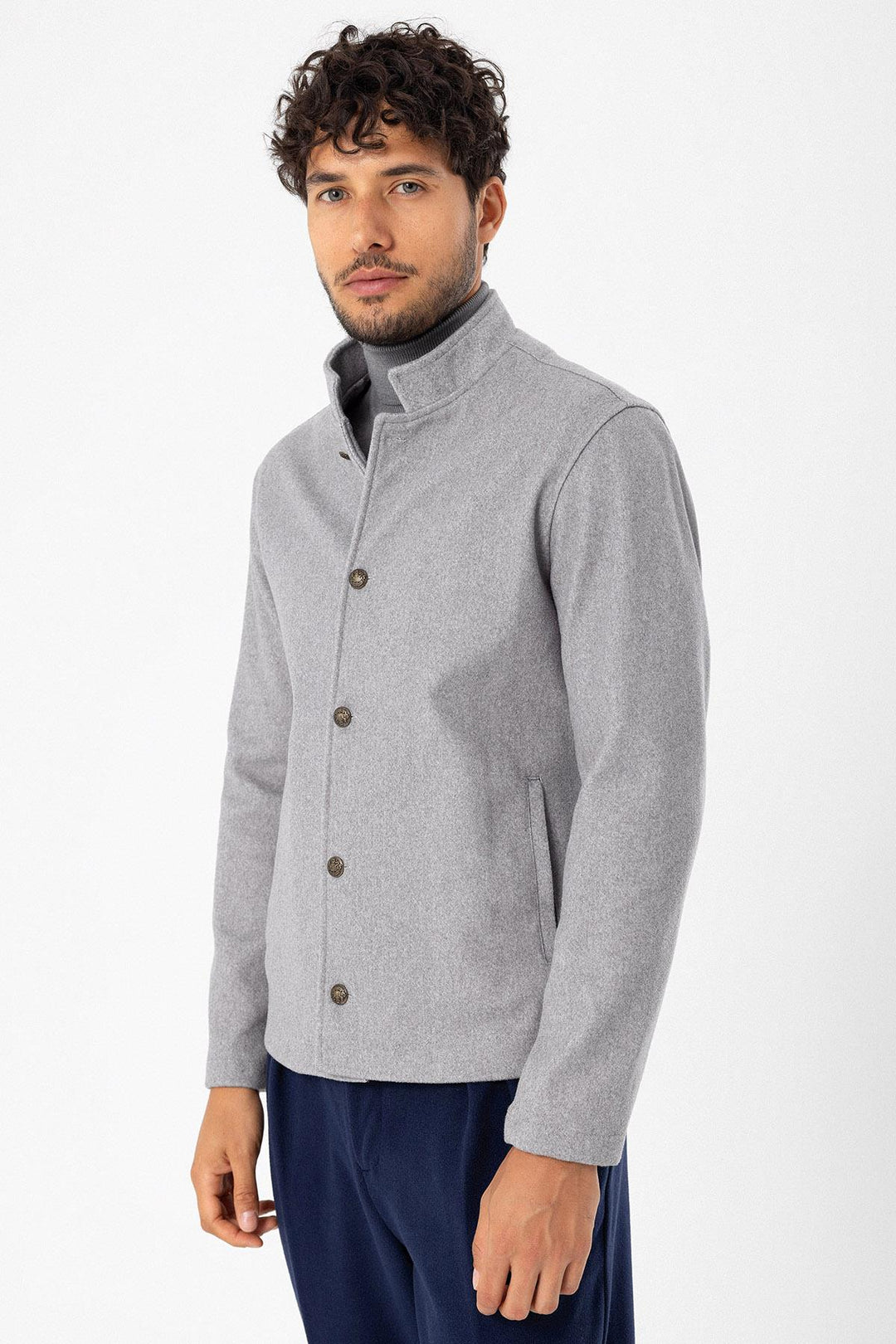 ANT High Collar Men's Cashmere Coat - Purísima de Bustos