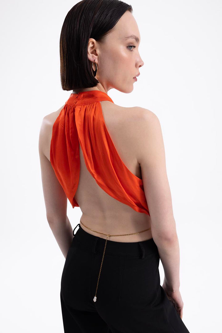 BSL Women High Neck Double Breast Sleeveless Blouse - Antwerp