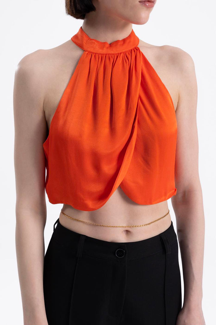 BSL Women High Neck Double Breast Sleeveless Blouse - Antwerp