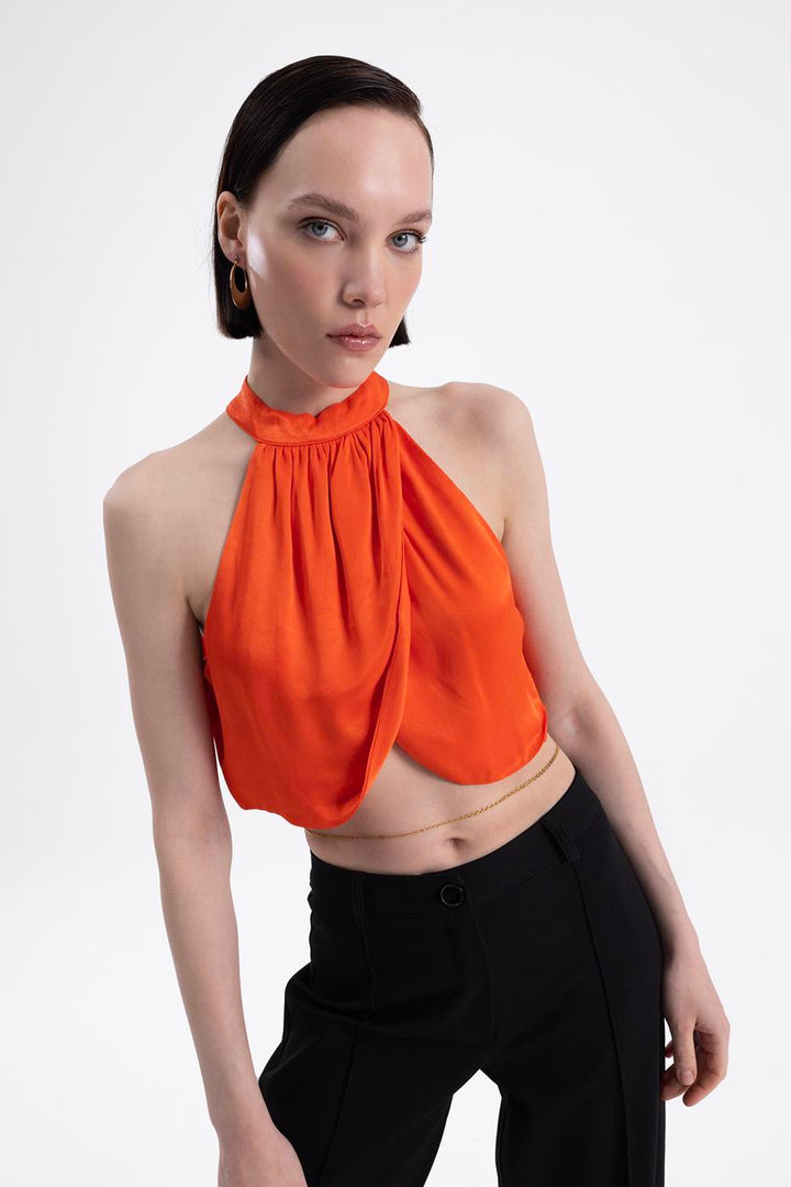 BSL Women High Neck Double Breast Sleeveless Blouse - Antwerp