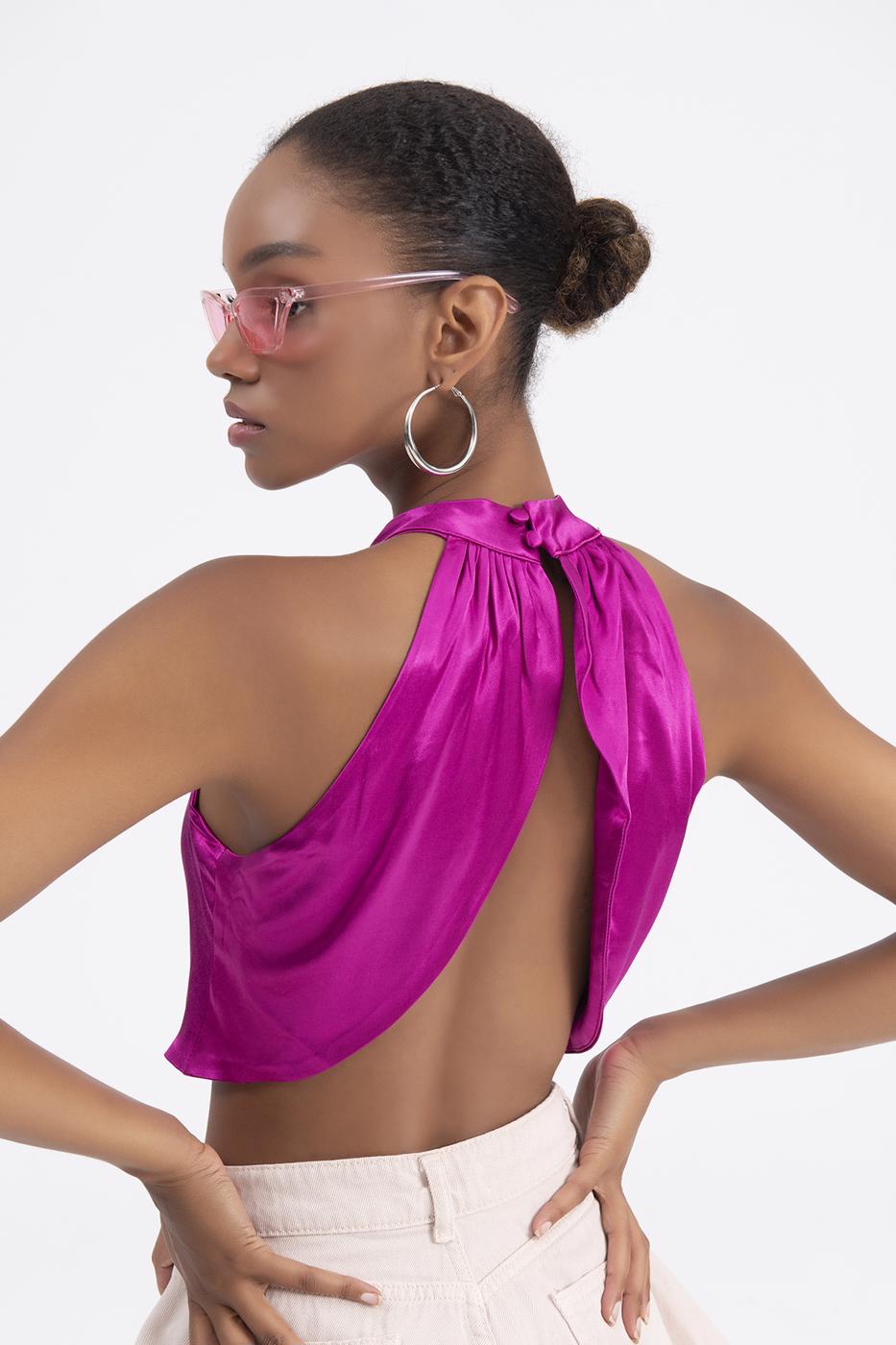 BSL Women High Neck Double Breast Sleeveless Blouse - Bremen