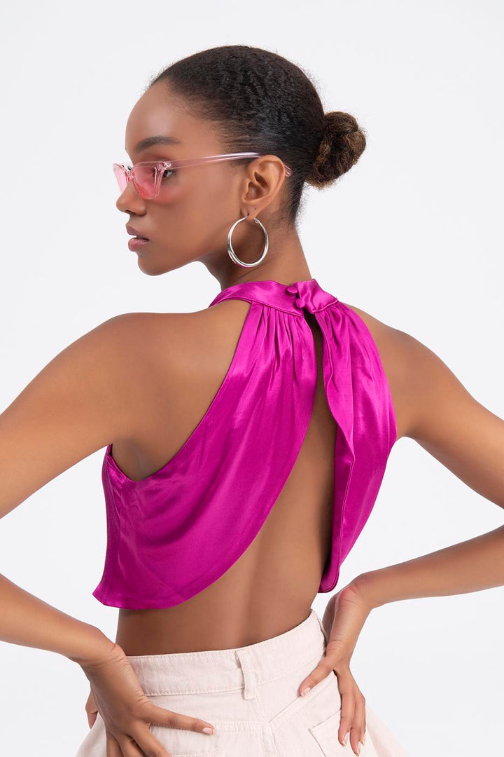 BSL Women High Neck Double Breast Sleeveless Blouse - Bremen