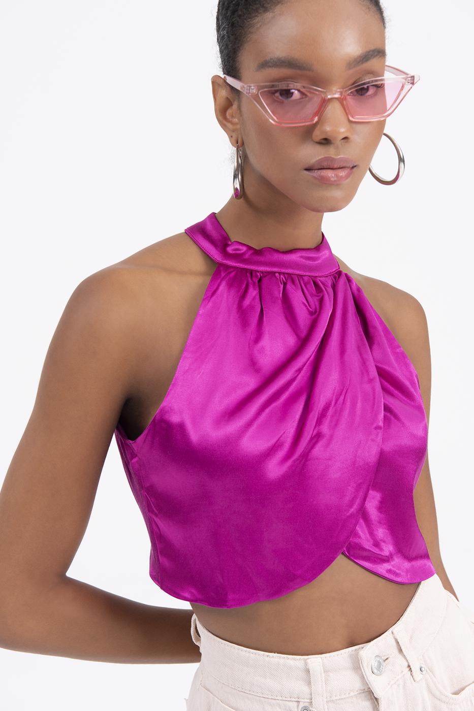 BSL Women High Neck Double Breast Sleeveless Blouse - Bremen