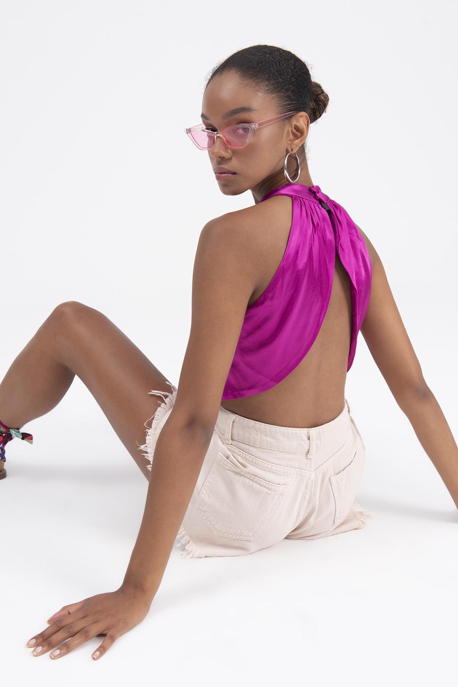 BSL Women High Neck Double Breast Sleeveless Blouse - Bremen