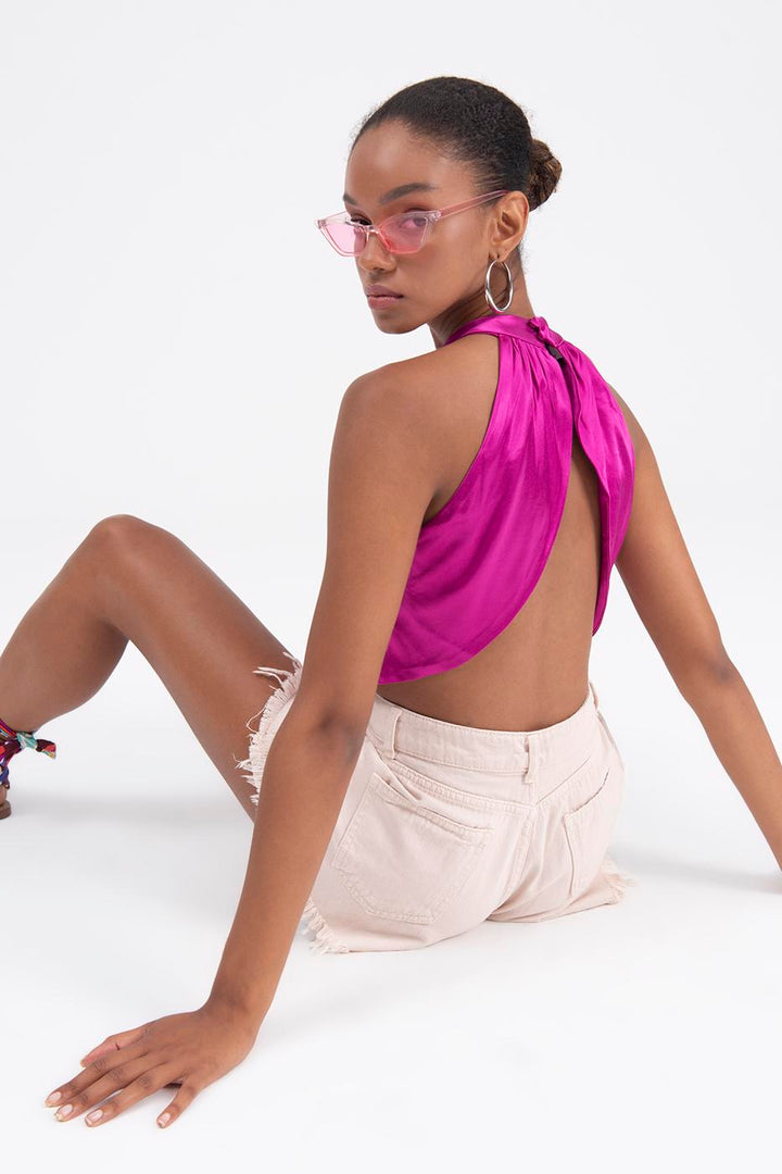 BSL Women High Neck Double Breast Sleeveless Blouse - Bremen