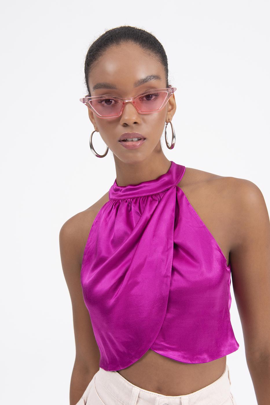 BSL Women High Neck Double Breast Sleeveless Blouse - Bremen