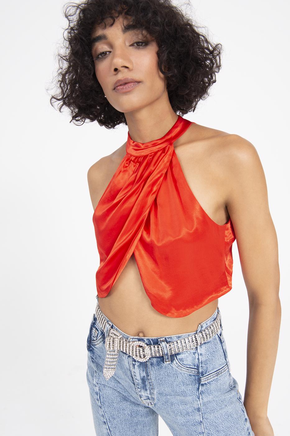 BSL Women High Neck Double Breast Sleeveless Blouse - Caldwell