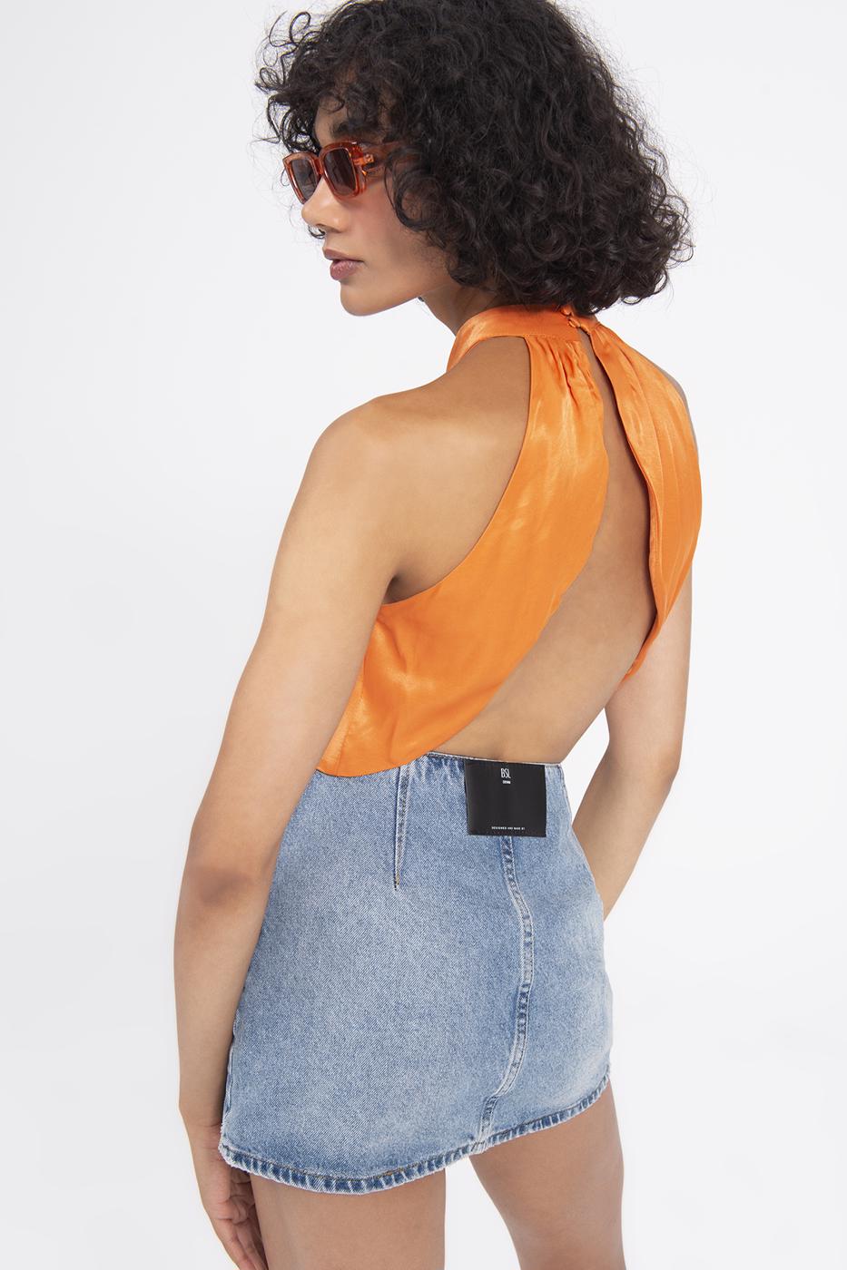 BSL Women High Neck Double Breast Sleeveless Blouse - Arras