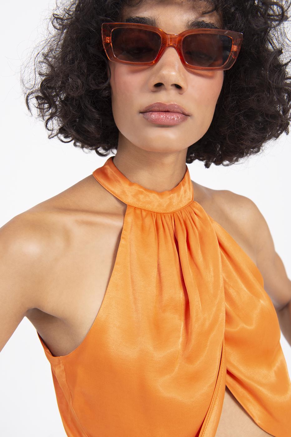 BSL Women High Neck Double Breast Sleeveless Blouse - Arras