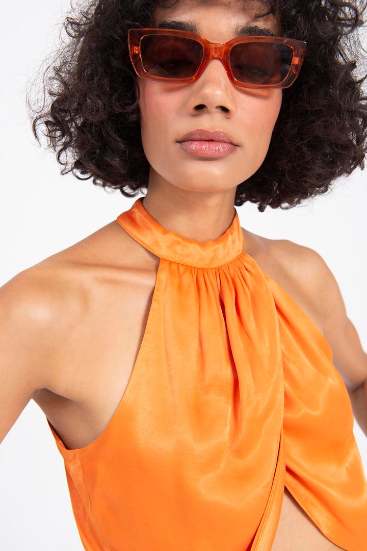 BSL Women High Neck Double Breast Sleeveless Blouse - Arras