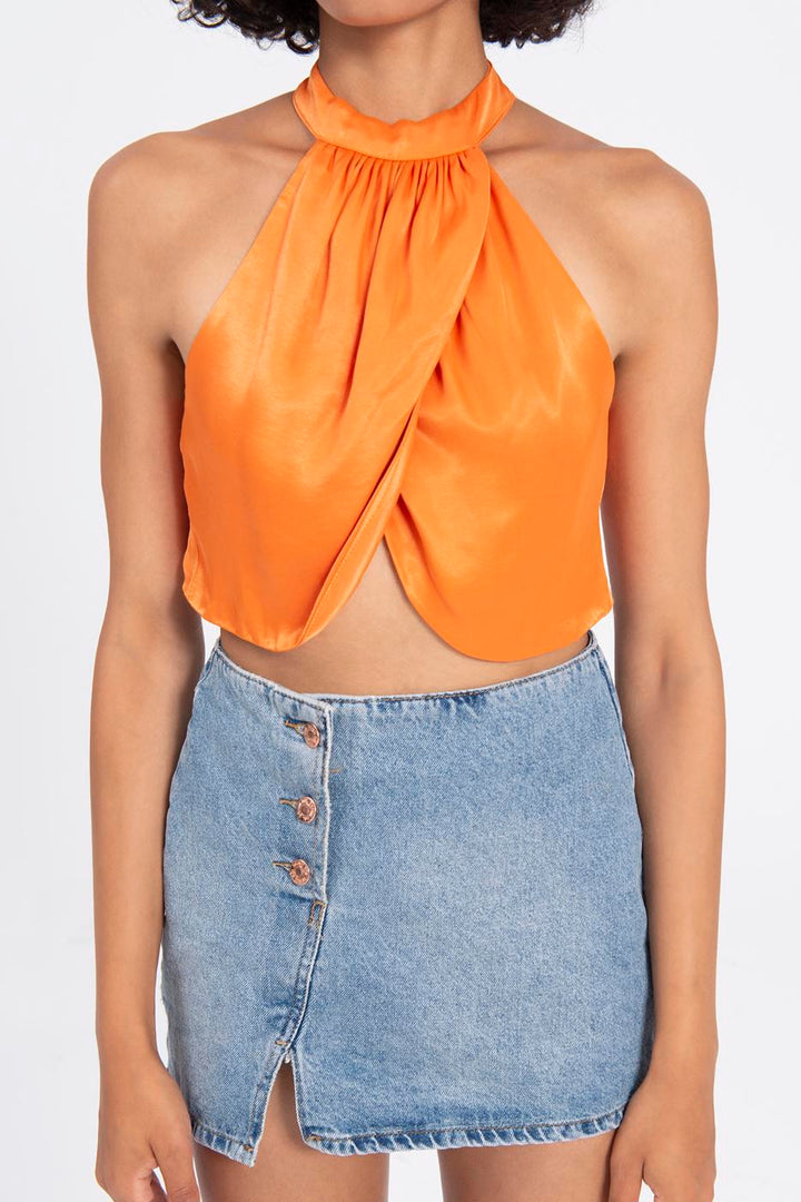 BSL Women High Neck Double Breast Sleeveless Blouse - Arras