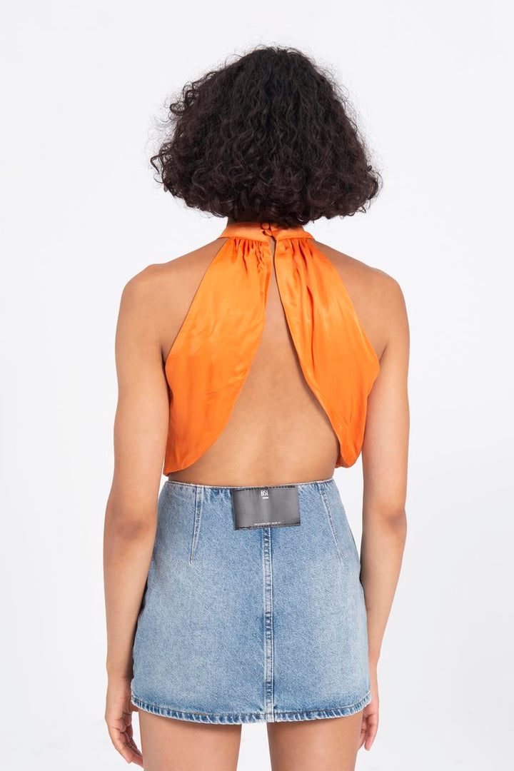 BSL Women High Neck Double Breast Sleeveless Blouse - Arras