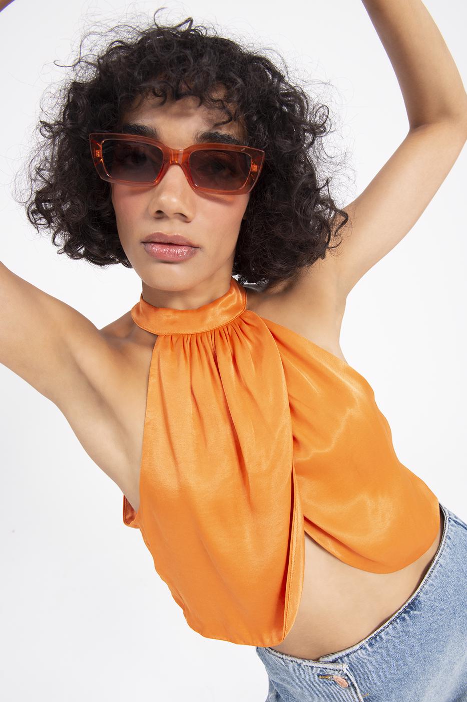 BSL Women High Neck Double Breast Sleeveless Blouse - Arras