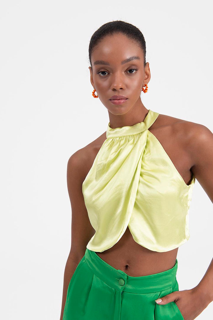 BSL Women High Neck Double Breast Sleeveless Blouse - Layton