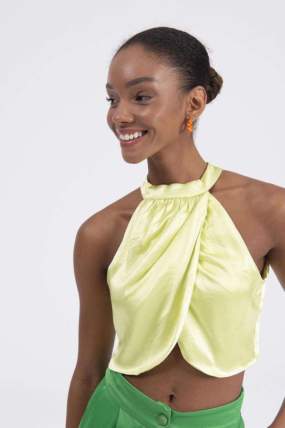 BSL Women High Neck Double Breast Sleeveless Blouse - Layton