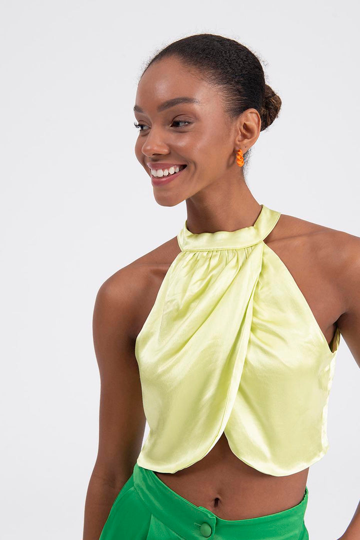 BSL Women High Neck Double Breast Sleeveless Blouse - Layton