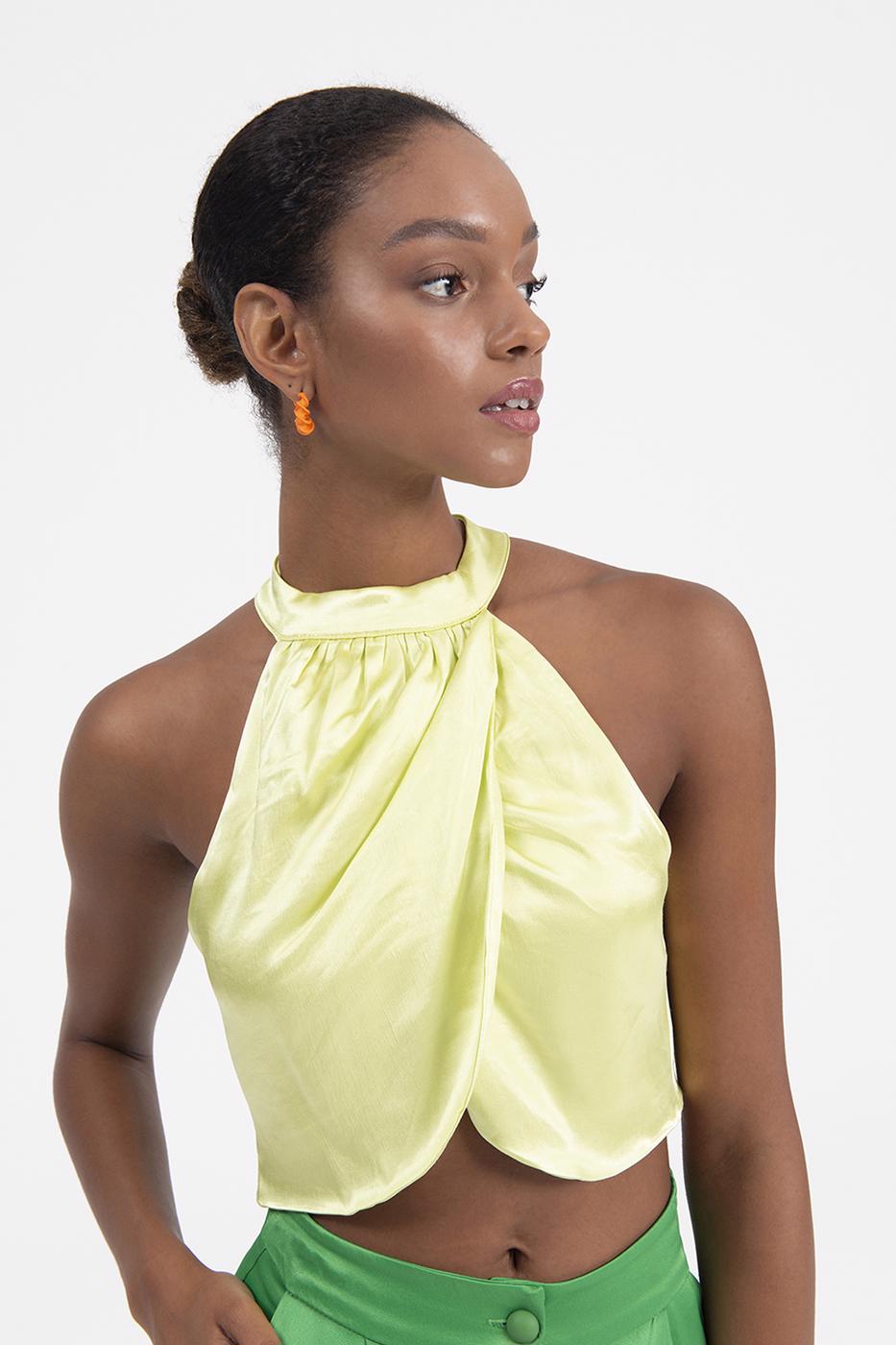 BSL Women High Neck Double Breast Sleeveless Blouse - Layton